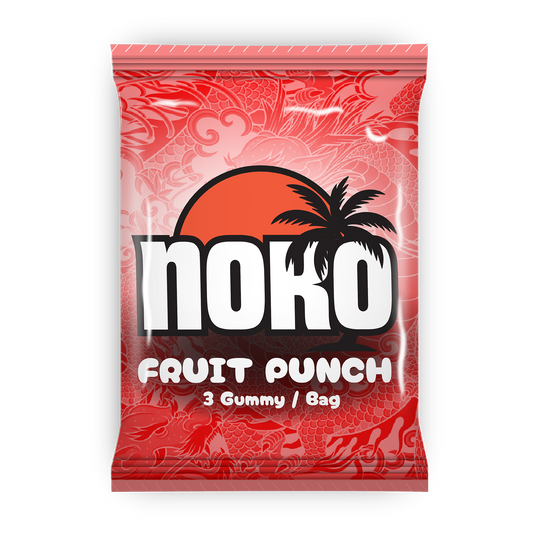 Red gummy candy package with 'moko' branding on a white background
